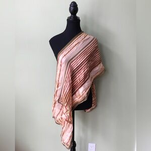Ellen Tracy Vintage Silk Peach Native American Totem Scarf Orange Green Scarf